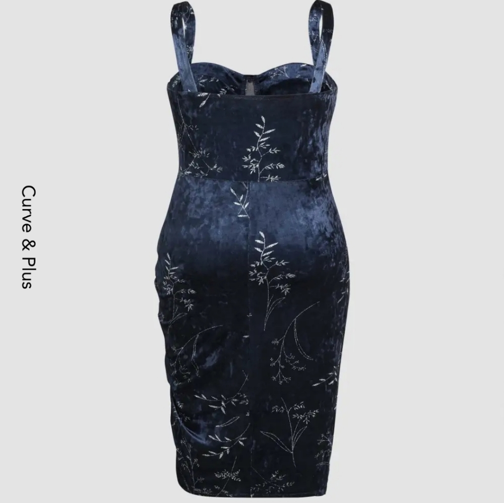 Cider Plush Velvet Rushed Cami Bodycon Midi Dress View 2